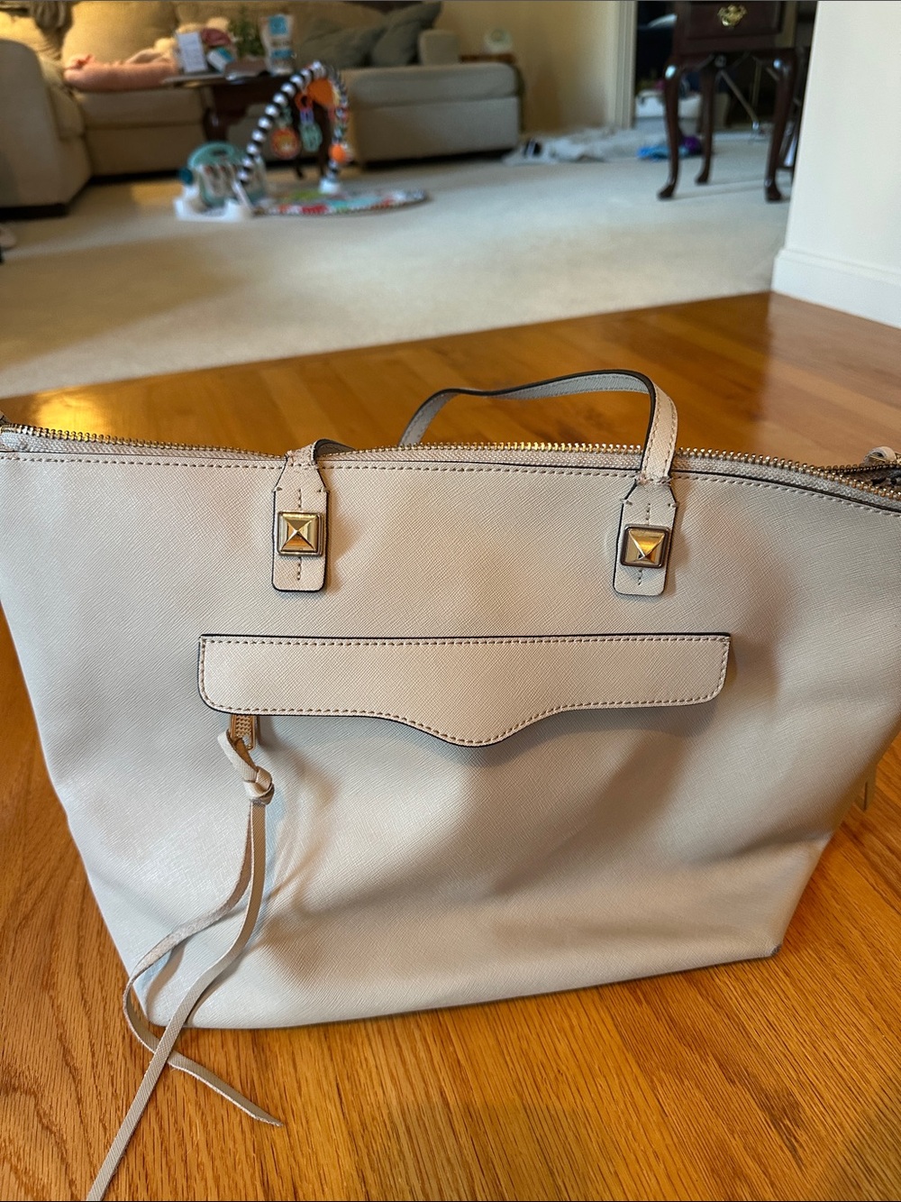Rebecca Minkoff Light Beige Tote with Gold-Tone Studs